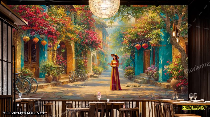 Tranh dán tường Phố cổ Hà Nội, Phố xưa - -HN251226-17P - Tranh tường chất lượng cao